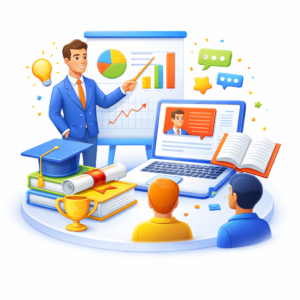 Hình ảnh icon đào tạo nhân sự trong doanh nghiệp, thể hiện hoạt động huấn luyện, nâng cao kỹ năng và chuyển giao kiến thức trong quá trình chuyển đổi số. Giải pháp đào tạo giúp doanh nghiệp xây dựng đội ngũ chuyên nghiệp, sử dụng thành thạo hệ thống và vận hành hiệu quả.