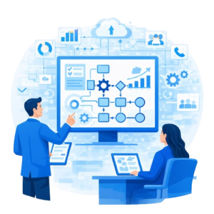 Hình ảnh minh họa dịch vụ tư vấn hệ thống vận hành doanh nghiệp của Bizco, thể hiện việc xây dựng quy trình, quản lý công việc trên hệ thống số, giúp doanh nghiệp vận hành hiệu quả và không phụ thuộc vào cá nhân.